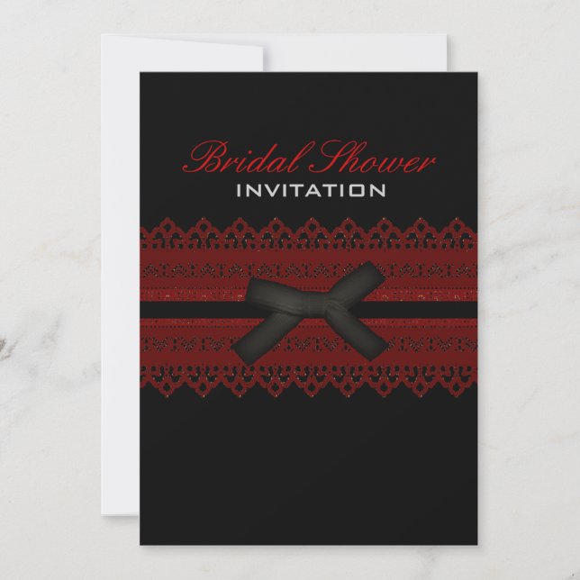 Black Red Lace Gothic bridal shower invitation (Front)