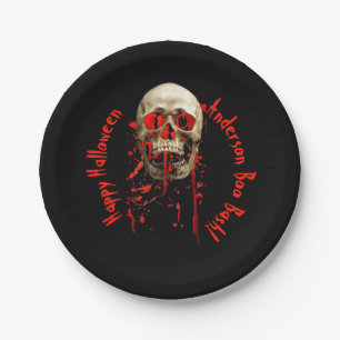 Black & Red Laughing Skull Halloween Party Paper Plate