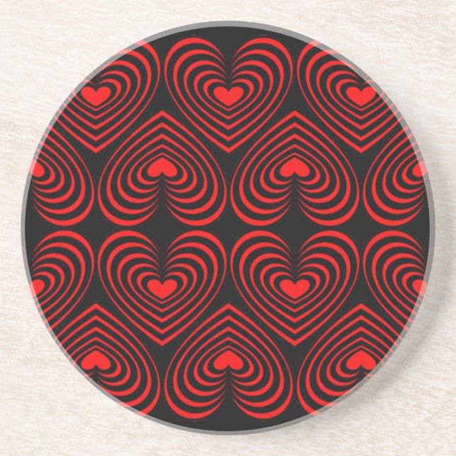 Black & Red Lined Hearts Coaster (Front)