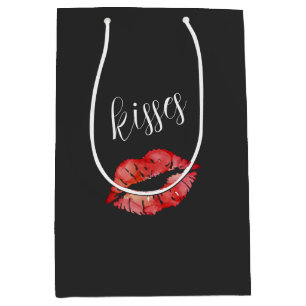 Black Red Lips Flirty Kisses Medium Gift Bag