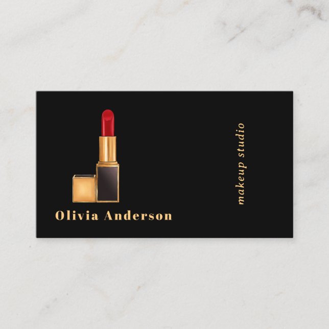 Black Red Lipstick Makeup Artist MUA Beauty Business Card (Front)