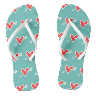 Black & Red Love Heart Flip Flops