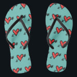 Black & Red Love Heart Flip Flops<br><div class="desc">Love heart wedding flip flops.</div>