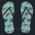 Black & Red Love Heart Flip Flops<br><div class="desc">Love heart wedding flip flops.</div>