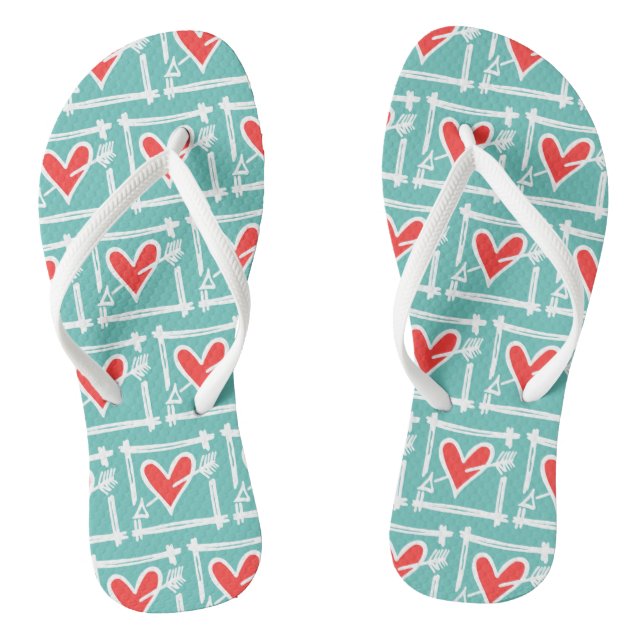 Black & Red Love Heart Flip Flops  (Footbed)