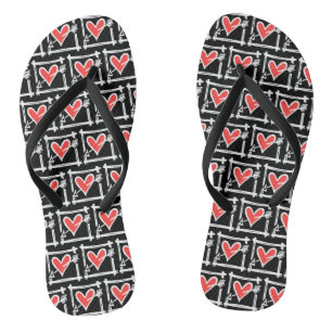 Black & Red Love Heart Flip Flops 