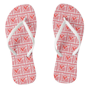 Black & Red Love Heart Flip Flops