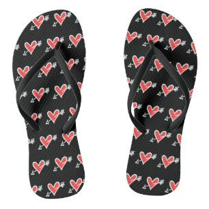 Black & Red Love Heart Flip Flops