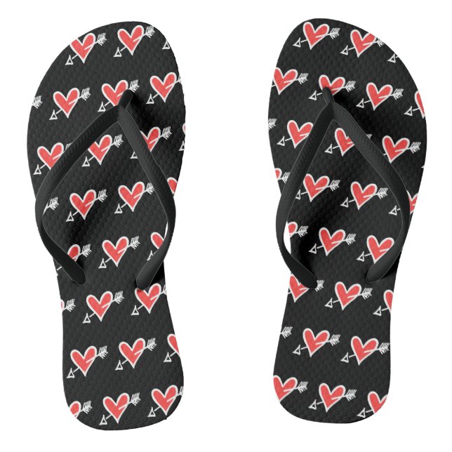 Black & Red Love Heart Flip Flops  (Footbed)