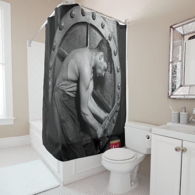 black red love mechanic showercurtain shower curtain (In Situ)