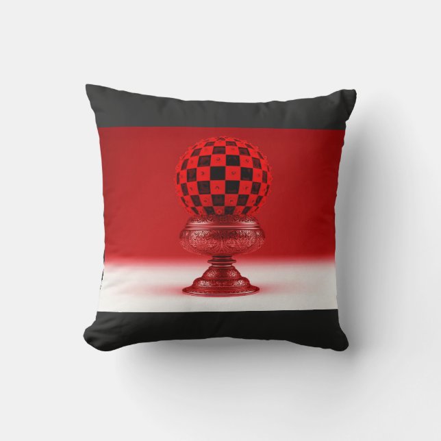 Black & Red Mandy Ball On Metallic Rose Base Cushion (Front)