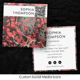 Black & Red Marble Abstract QR Code Social Media Square Business Card