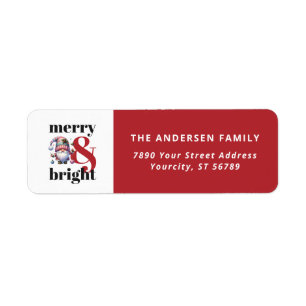 Black Red Merry & Bright Gnome Return Address