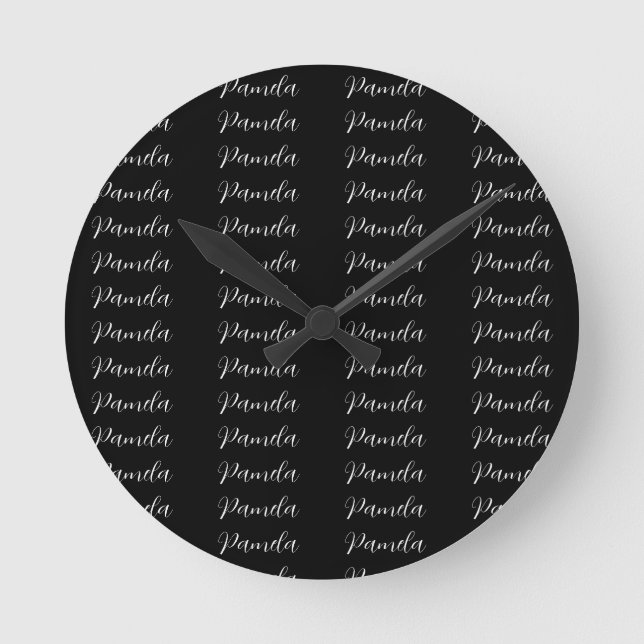 Black Red Minimalist Add Name Personalised Round Clock (Front)