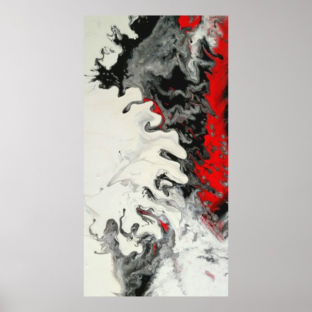 Black Red Modern Abstract Fluid Art Poster (Front)