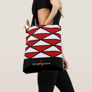 Black & Red Modern Custom Chic Geometric Pattern Tote Bag