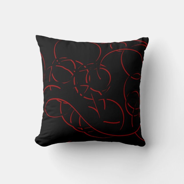 Black & Red Modern Elegant Abstract Swirls Cushion (Front)