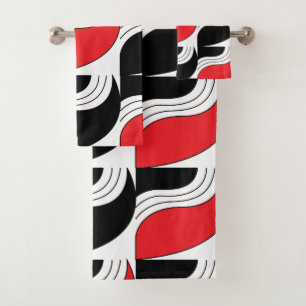 Black Red Modern Geometric Pattern   Bath Towel Set