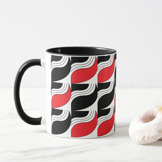 Black Red Modern Geometric Pattern      Mug (With Donut)