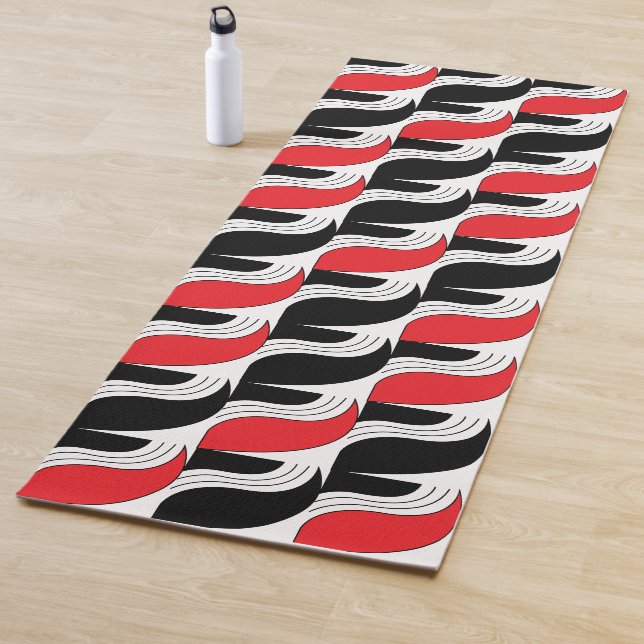 Black Red Modern Geometric Pattern    Yoga Mat (In Situ)