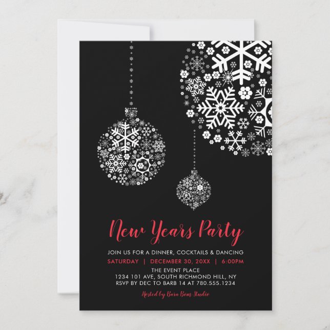 Black & Red, Modern New Years Eve Party Invitation (Front)