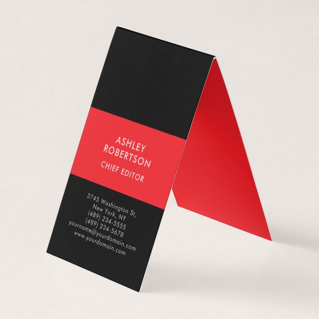Black & Red Modern Professional Minimalist Plain Business Card (Front)