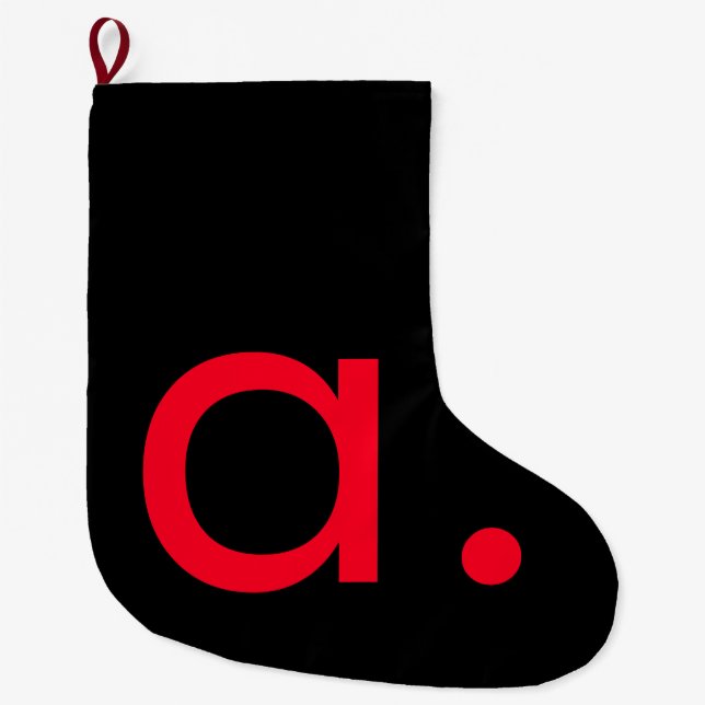 Black Red Monogram Initial Letter Modern Plain Large Christmas Stocking (Front)