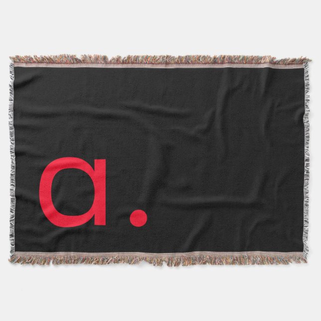 Black Red Monogram Initial Letter Modern Plain Throw Blanket (Front)