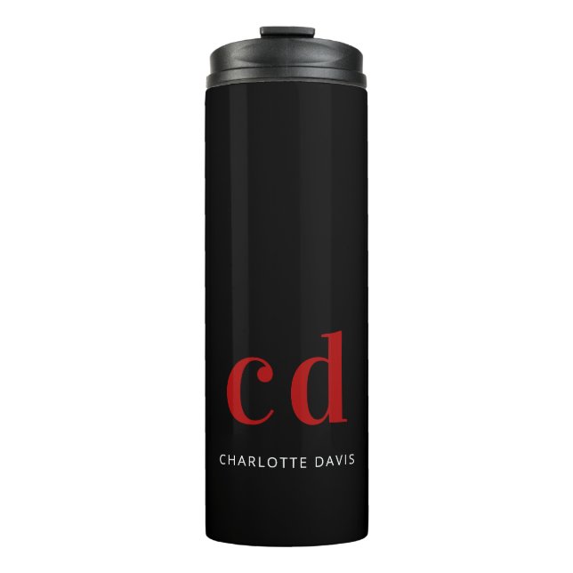Black red monogram initials name thermal tumbler (Front)
