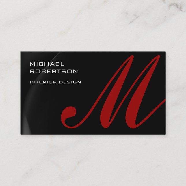 Black Red Monogram Interior Designer Business Card (Front)