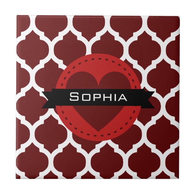 Black Red Moroccan Lattice Pattern Tile (Front)