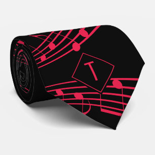 Black Red   MUSICAL NOTES Staves   Monogram Tie