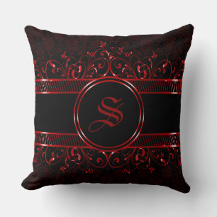 Black & Red Ornate Gothic Monogrammed Cushion
