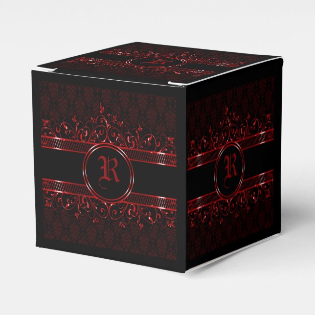 Black & Red Ornate Gothic Monogrammed  Favour Box (Front Side)
