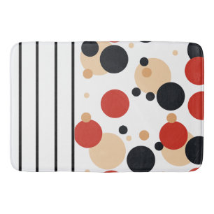 Black red peach dots and stripes bath mat