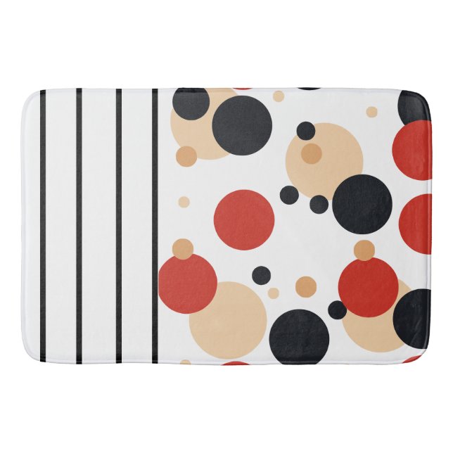 Black red peach  dots and stripes bath mat (Front)