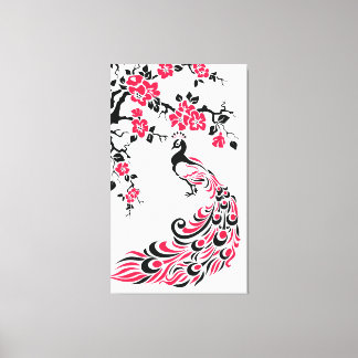 Black red peacock and cherry blossoms custom canvas print