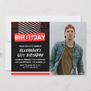  Black Red Photo 41st birthday invitations Men 