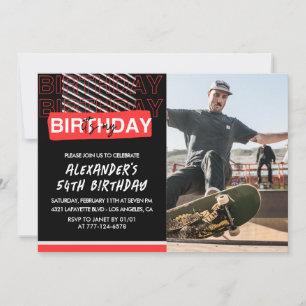 Black Red Photo 54th birthday invitations Men