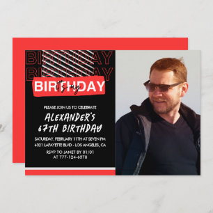  Black Red Photo 67th birthday invitations Men 