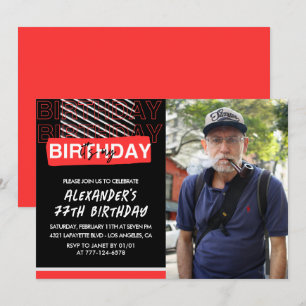  Black Red Photo 77th birthday invitations Men 