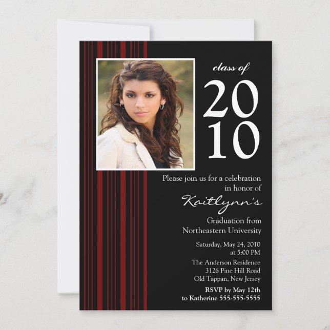 Black & Red Photo Graduation Invitation (Front)