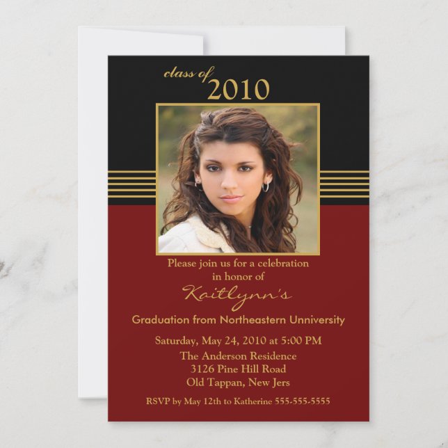Black & Red Photo Graduation Invitation (Front)