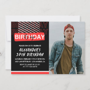  Black Red Photo Men 37th birthday invitations 