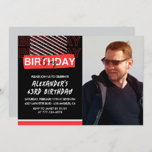 Black Red Photo Men 63rd birthday invitations