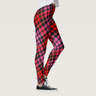 Black Red Pink Bold Plaid Tartan Design  Leggings