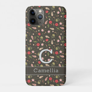 Black Red Pink Floral Minimal Elegant Pattern Name Case-Mate iPhone Case