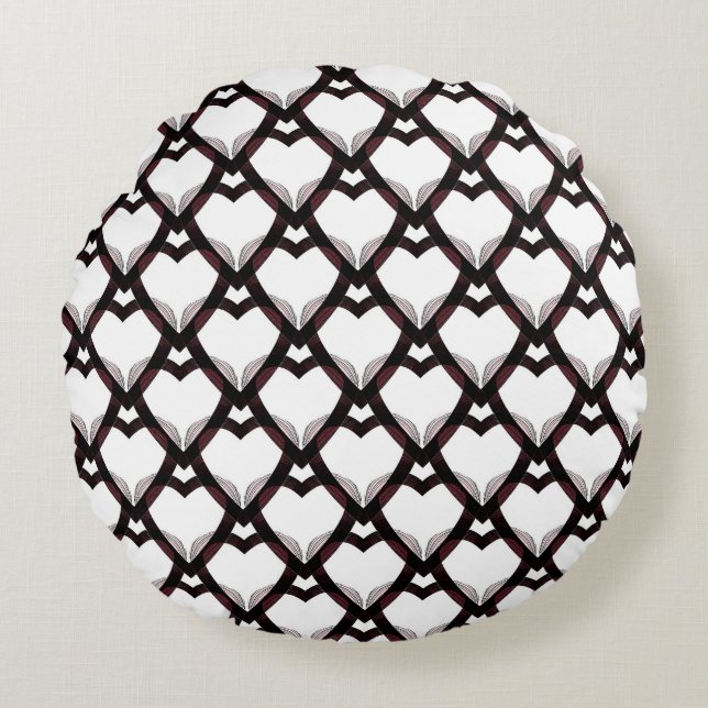Black Red Pink hearts Round Cushion (Front)