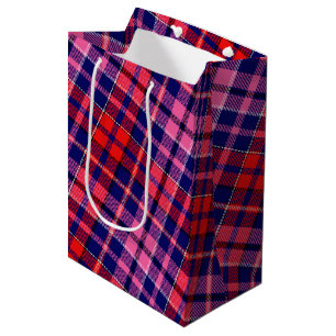 Black Red Pink Plaid Tartan Design  Medium Gift Bag