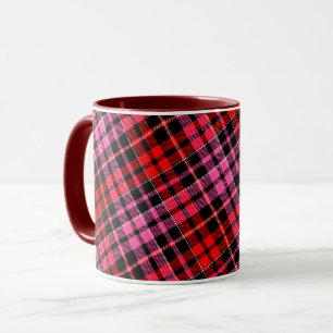 Black Red Pink Plaid Tartan Design Mug